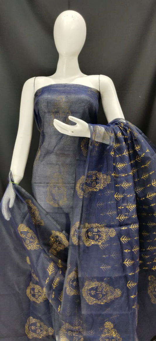 Steel Gray Printed Kota Dress Material