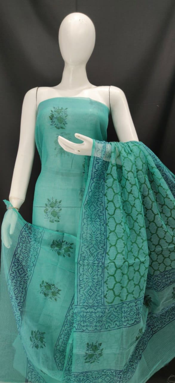 Cyan Blue Printed Kota Dress Material