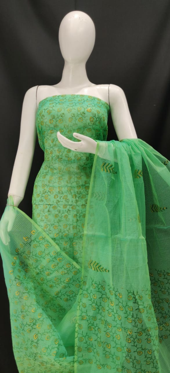 Parakeet Green Printed Kota Dress Material