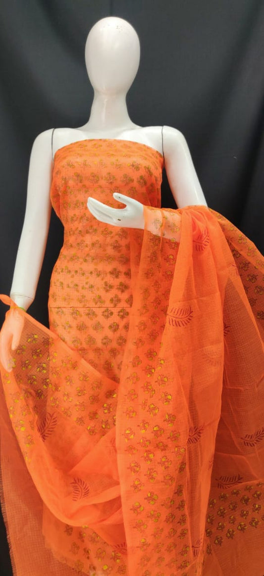 Orange Peel Printed Kota Dress Material