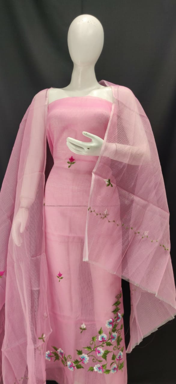 Blush Pink Embroidery Kota Dress Material