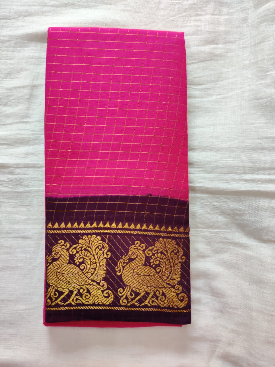 Pink With Maroon Border Madurai Sungudi Saree- Double Side Jari Border Jari Check
