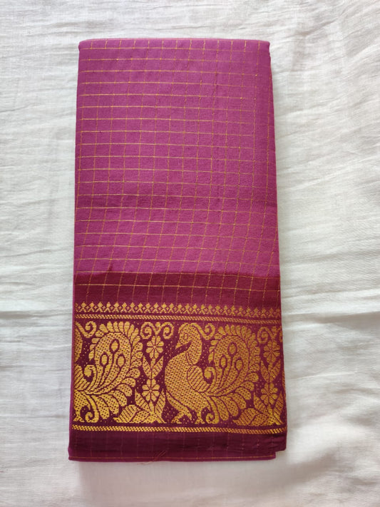 Dark Pink With Maroon Border Madurai Sungudi Saree- Double Side Jari Border Jari Check