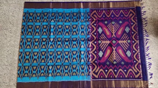Sky Blue With Navy Blue Zari Border Ikkat Sico Saree