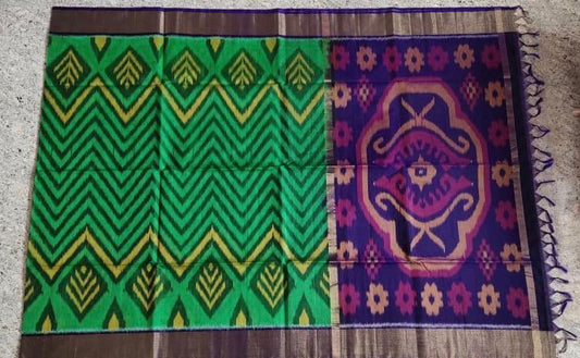 Green With Dark Blue Zari Border Ikkat Sico Saree