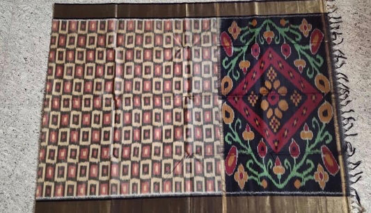 Peach And Red With Black Zari Border Ikkat Sico Saree
