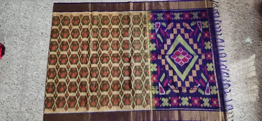 Yellow With Pink & Blue Zari Border Ikkat Sico Saree