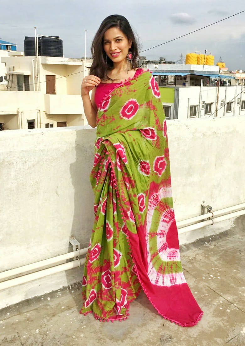 Dance of Dyes: Jaipuri Cotton Saree with Tie-Dye Creativity - JCS009