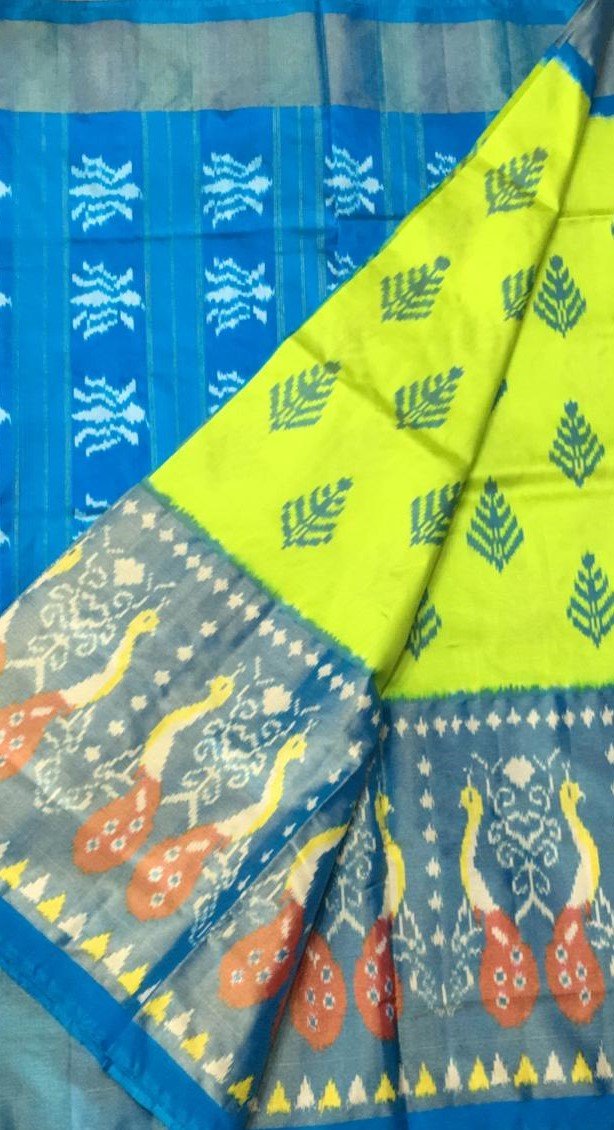 Lemon Love Ikat-Silk-Saree-DIKSS002 Yellow and blue coloured lightweight saree