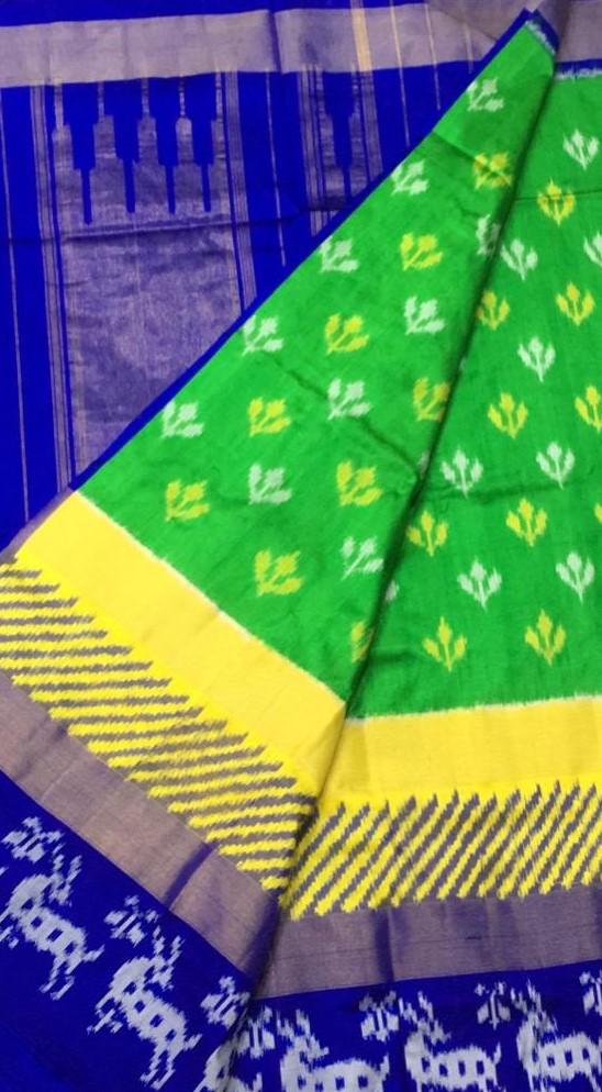 Shamrock Style Ikat-Silk-Saree-DIKSS005 Light green and blue coloured lightweight saree