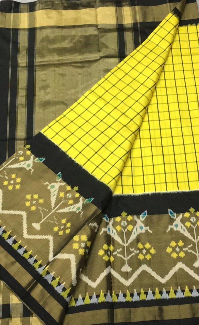 Mellow Dandelion Ikat-Silk-Saree-DIKSS011 Yellow and black coloured lightweight saree 