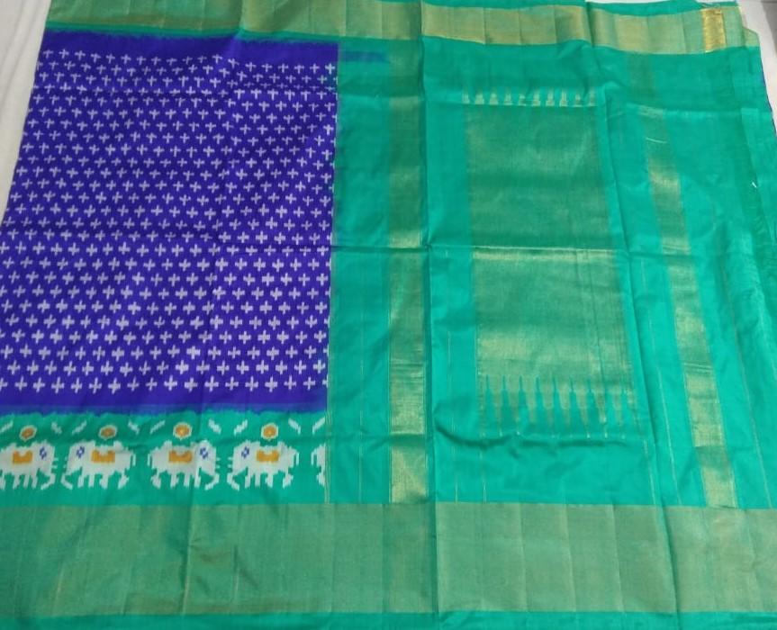Blue Green Duet Ikat Silk Saree -PIS002 Blue and turquoise coloured grand saree