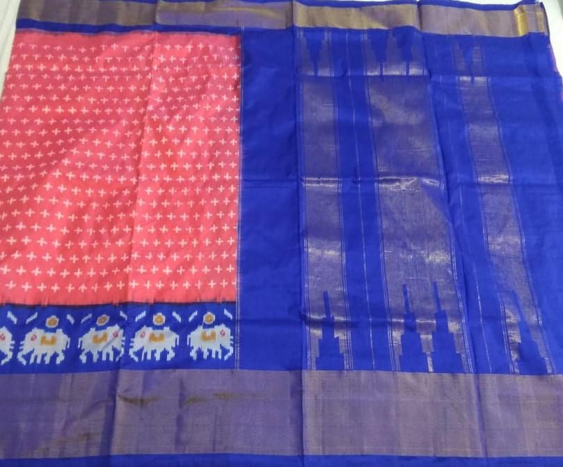 Salmon Serene and Blue Ikat Silk Saree -PIS003 Pink and blue coloured attractive saree
