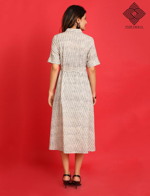 Ikat Print Kurta Dress for Women White