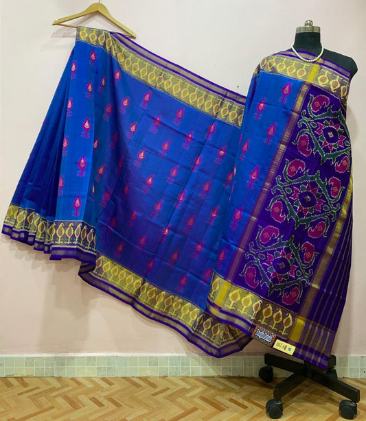 Ink Blue Alpana Designed Pallu Patola Silk Saree-PSS1503