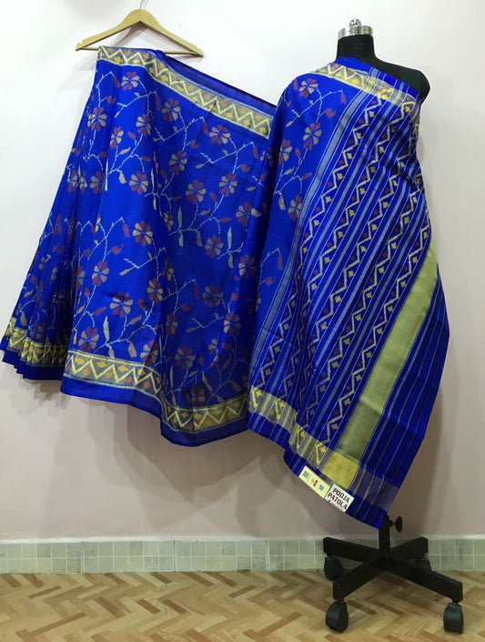 Ink Blue Floral Designed with Golden Border Patola Silk Saree-PPSRE-009