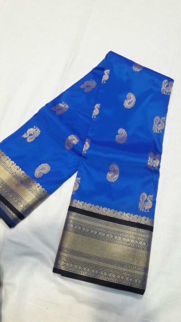 Ink Blue with Peacock Designed Black Border Paithani Saree-PAITHANI-036