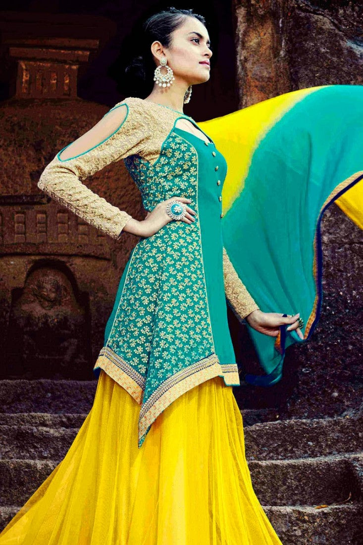 Yellow-Green Ombre Embroidered Lehenga Set | Siddhartha Bansal – KYNAH