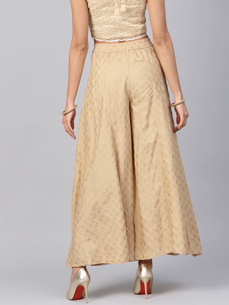 Womens Gota Design Palazzo Pant Gold Color Rayon Fabric Free Size   MENSIMPRESSION  3938113