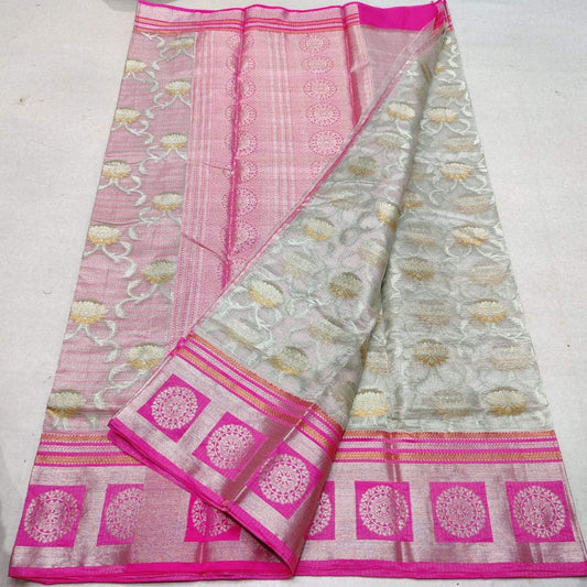 KPS - 002 Kota Pure Silk Saree Silver and Pink Combo
