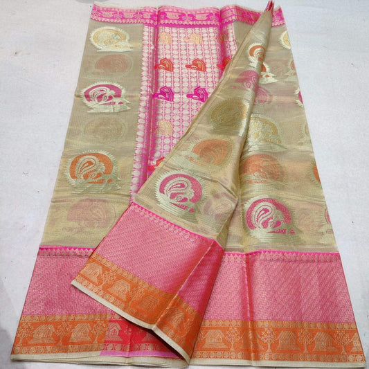 KPS - 007 Kota Pure Silk Saree Gold and Pink Combo