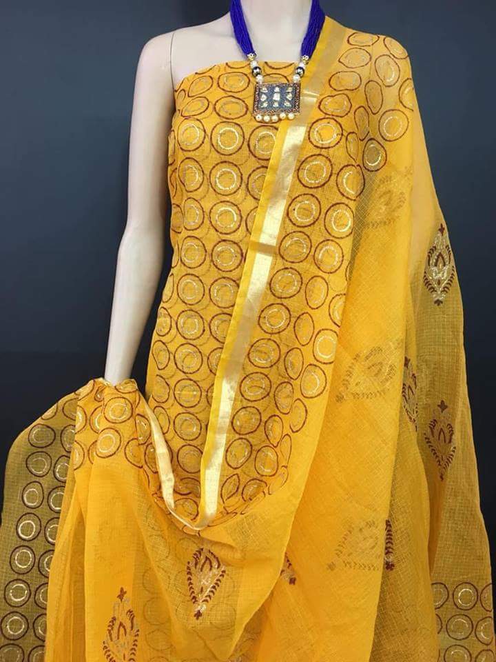 Sunflower Bright Kota Cotton Golden Printed Dress Material-KCDM010 Deep yellow grand salwar set 