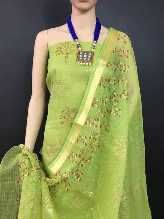 Lime Light Kota Cotton Golden Printed Dress Material-KCDM012 Green coloured traditional salwar 