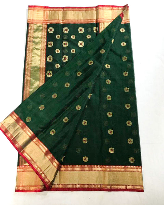 Sacramento Green Chanderi Silk Saree With Gold Border- CSH024