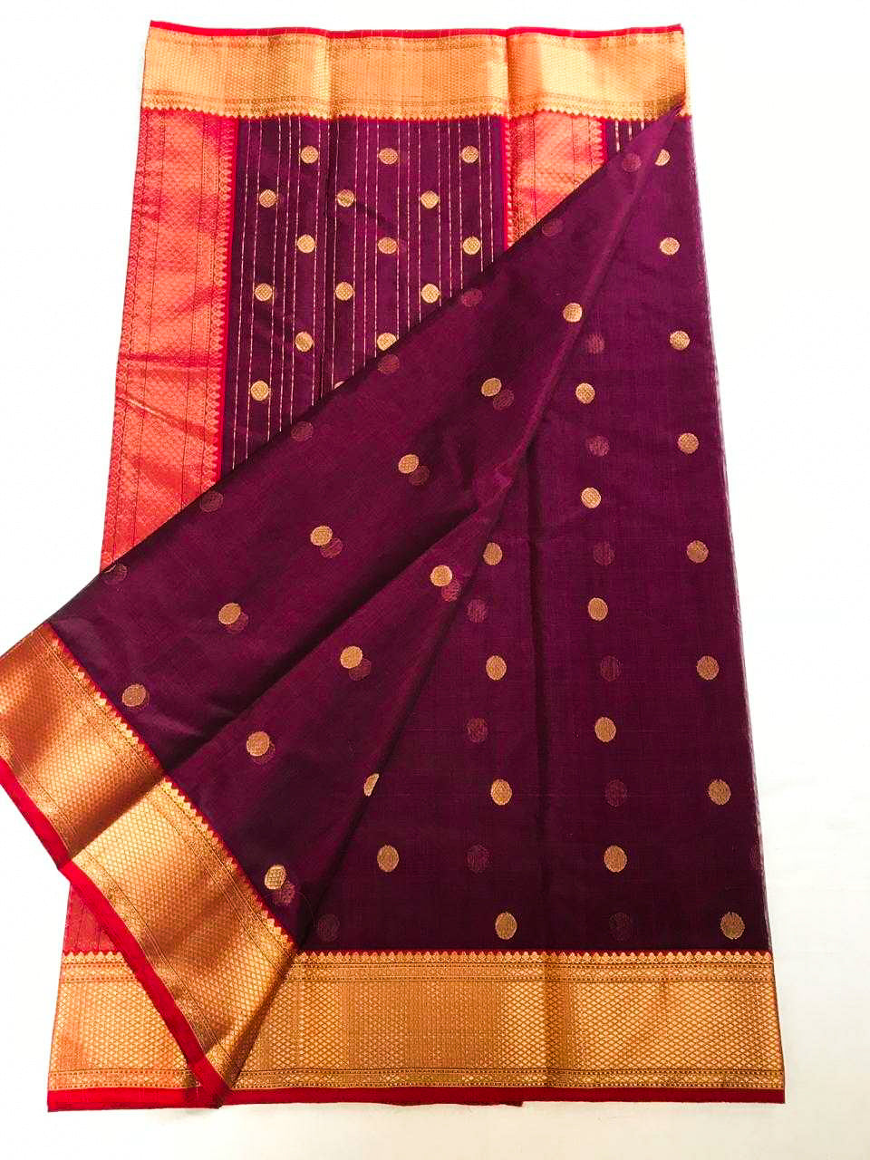 Imperial Purple Chanderi Silk Saree With Gold Border- CSH013