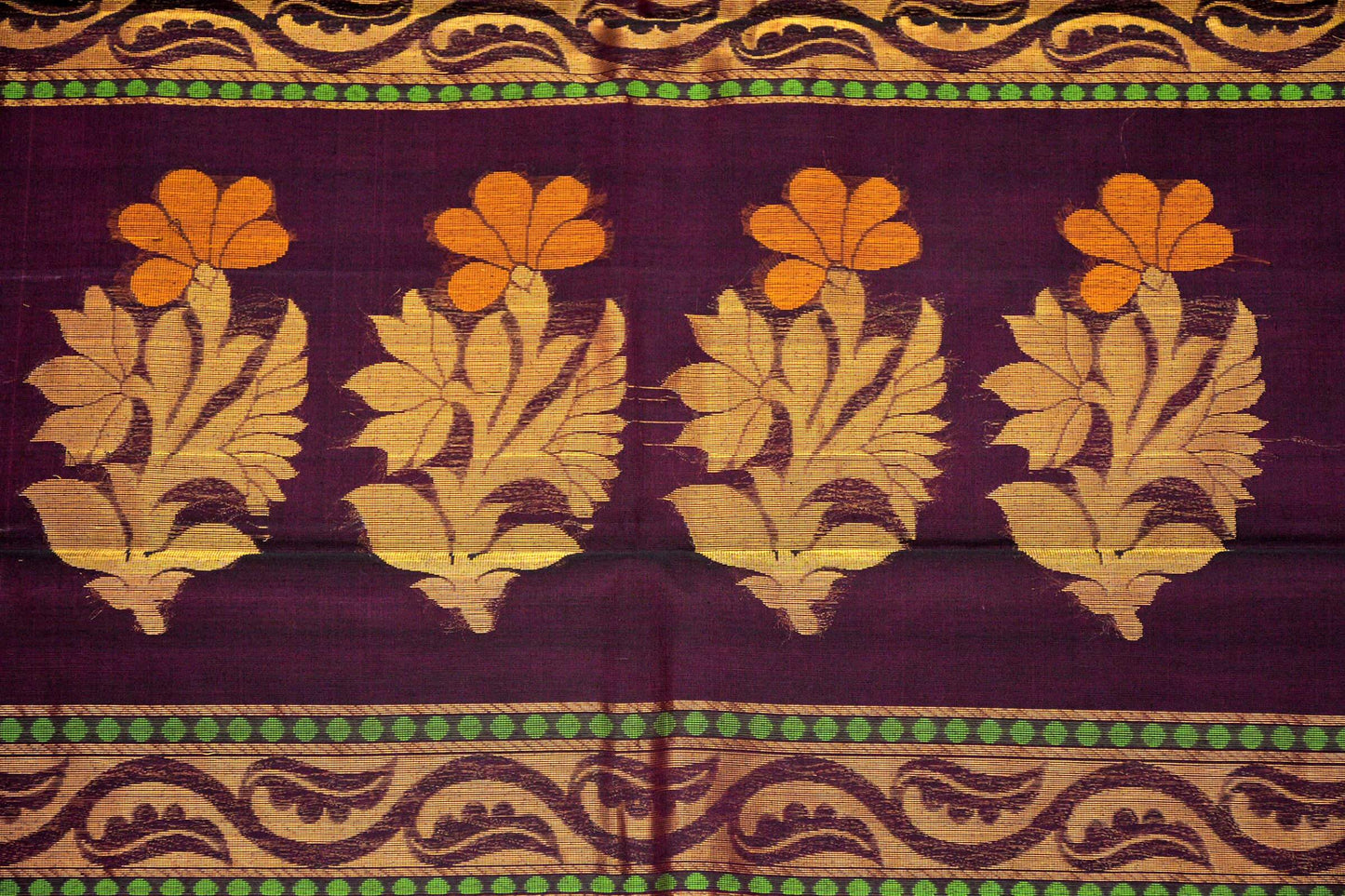 Leaf Green with Floral Designed Purple Pallu Handwoven Chettinad Silk Cotton Saree