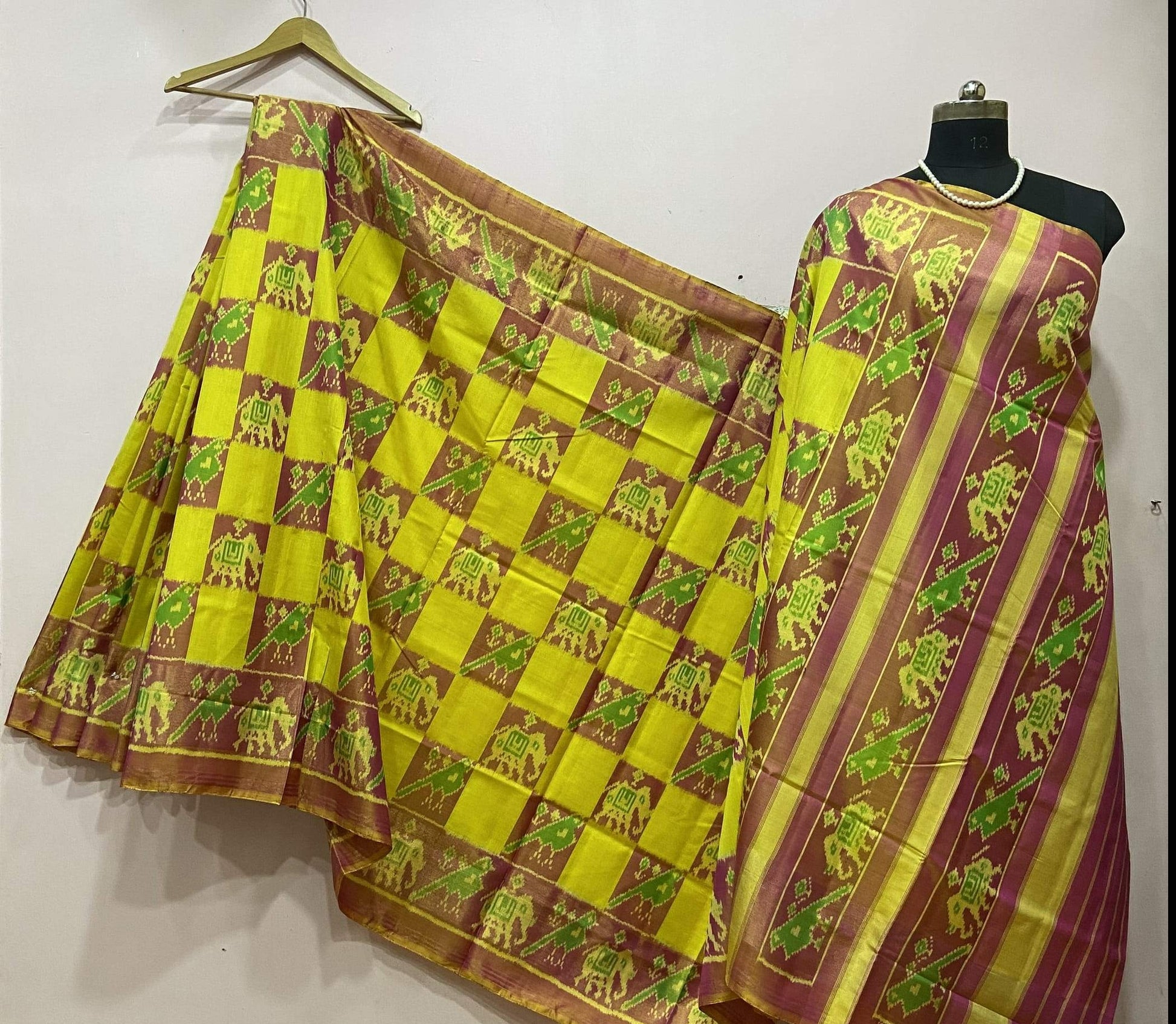 Lemon Green Pure Silk Patola Saree