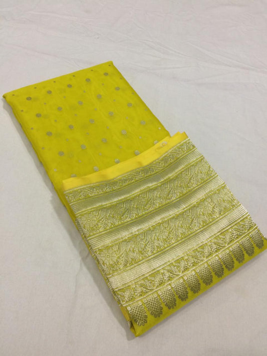 Lemon Yellow Pure Silk Chanderi Saree