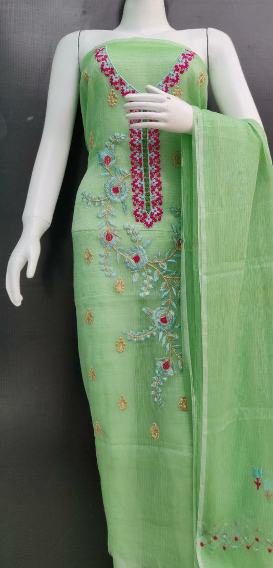 Floral Embroidered Kota Unstitched Dress Material - EKDM002