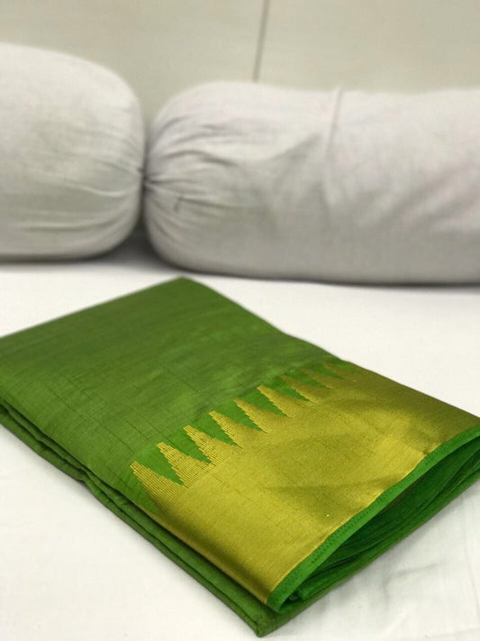 Light Green with Golden Kommai Border Tussar Silk Saree-SRE-254