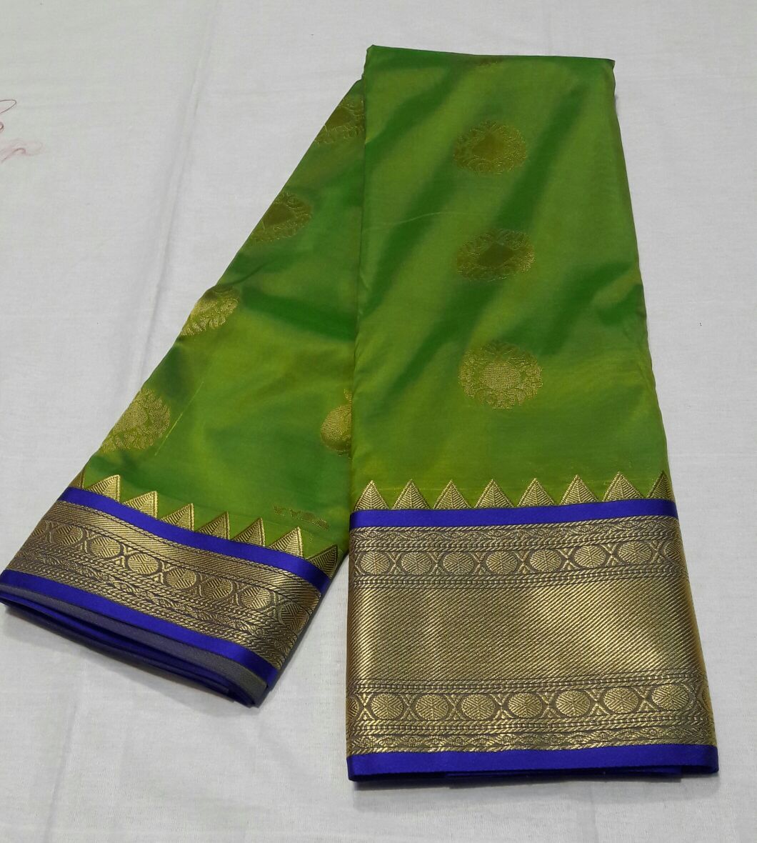 Light Green with Peacock Designed Blue Border Paithani Saree-PAITHANI-043