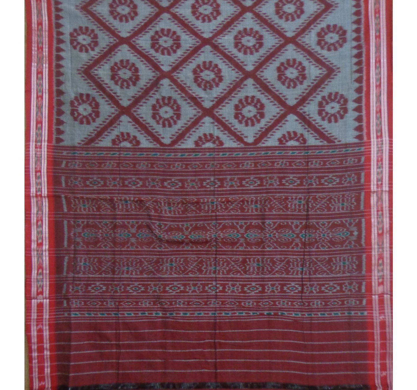 Light Grey With Red Pallu Handwoven Cotton Saree