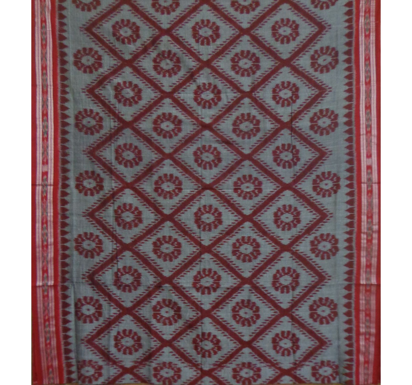 Light Grey With Red Pallu Handwoven Cotton Saree