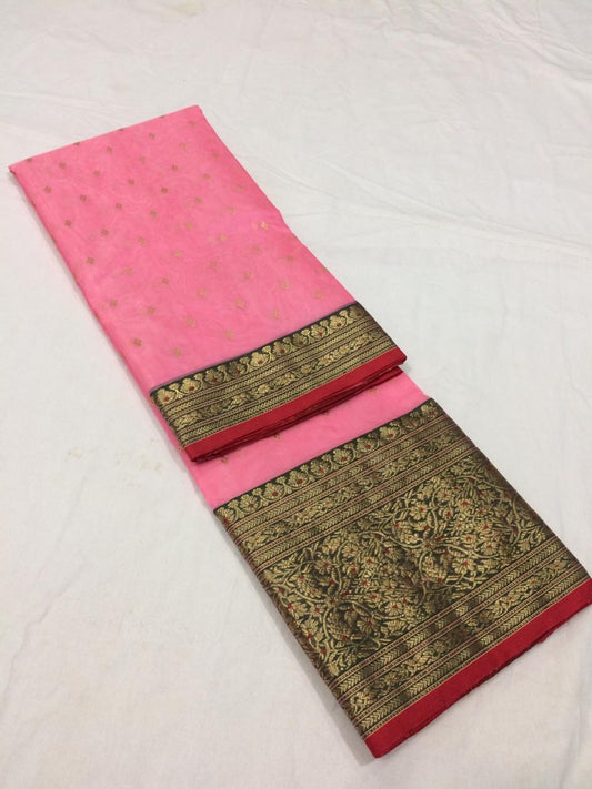 Light Pink Pure Katan Chanderi Silk Saree