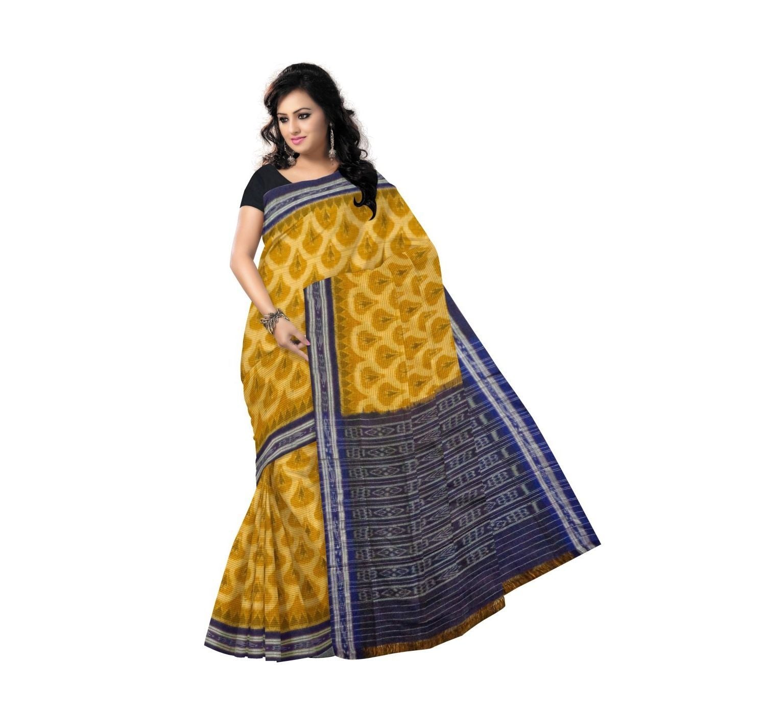 Light Yellow With Ink Blue Pallu Handloom Cotton Sraee-OSS9033