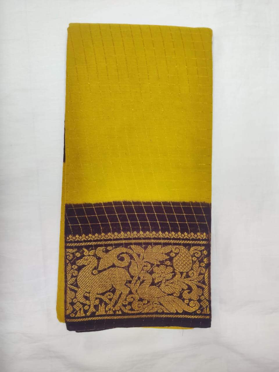Lime Yellow and Purple-Madurai Sungudi Sarees - Double side Jari Border