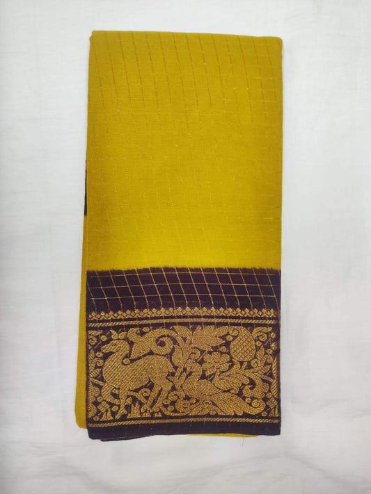Lime Yellow and Purple-Madurai Sungudi Sarees - Double side Jari Border