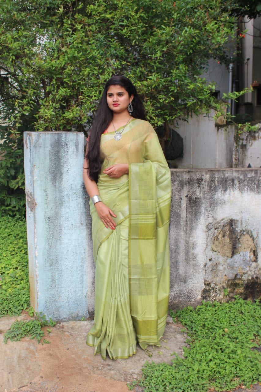 Mild Lush Linen Saree-LNSRE089 Light green attractive saree 