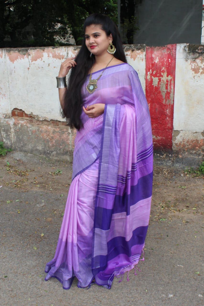 Purple Love Linen Saree-LNSRE090 Lavender coloured simple saree