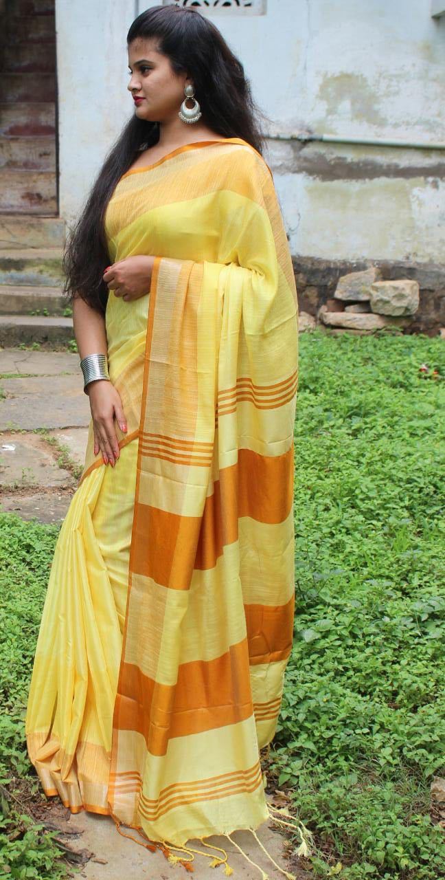 Honey Delight Linen Saree-LNSRE091 Light yellow coloured partywear saree