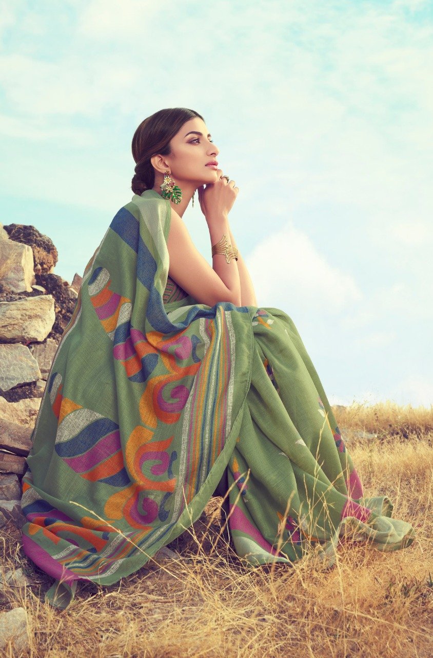Graceful Green Linen Saree (Blend) - LNSR2001
