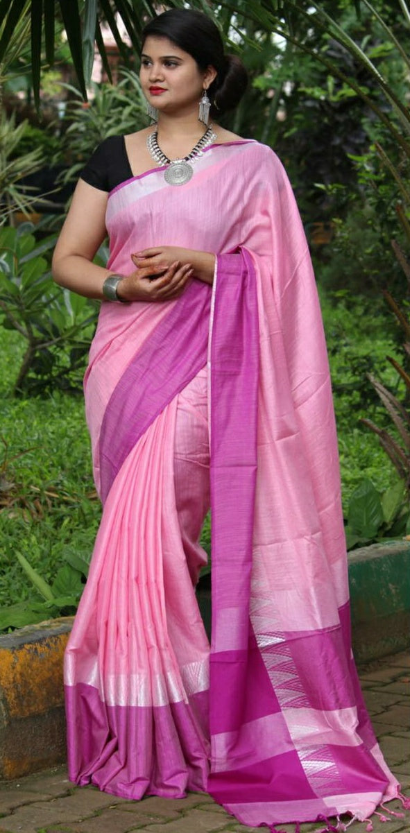 Lucid Pink Linen Saree (Blend)-LN407