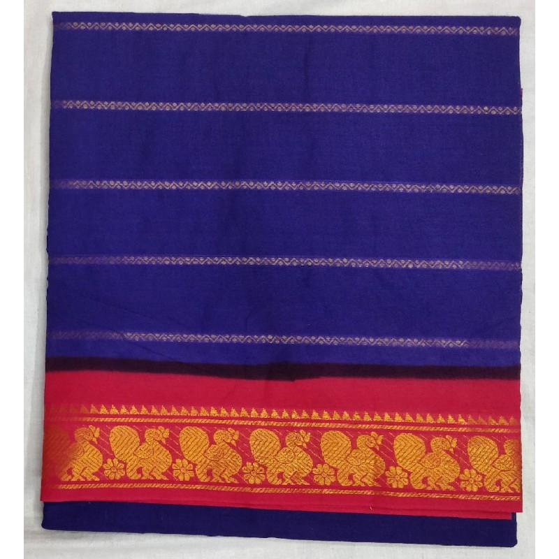 Blueberry Treat Madurai Sungudi Saree-MSS012 dark blue and red saree with golden work