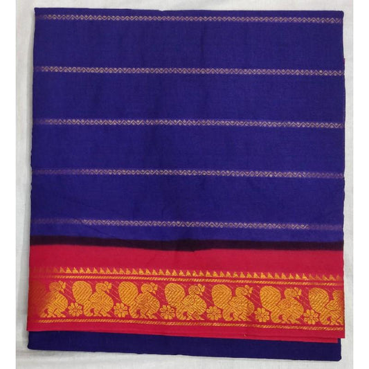 Blueberry Treat Madurai Sungudi Saree-MSS012 dark blue and red saree with golden work