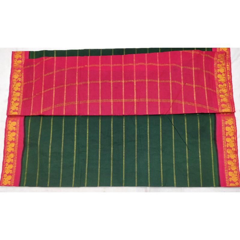 Green Lush Madurai Sungudi Saree-MSS013 dark green and pink coloured saree