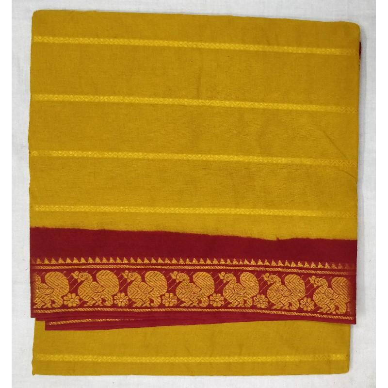 Pretty Peonies Madurai Sungudi Saree-MSS015 yellow and red coloured casual saree